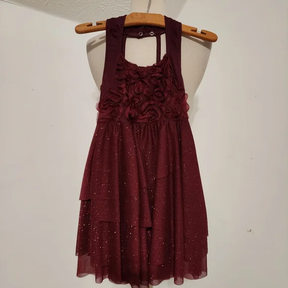 Weissman Girls Maroon Glitter Halter Dress Dance Costume || Large - Picture 3 of 11